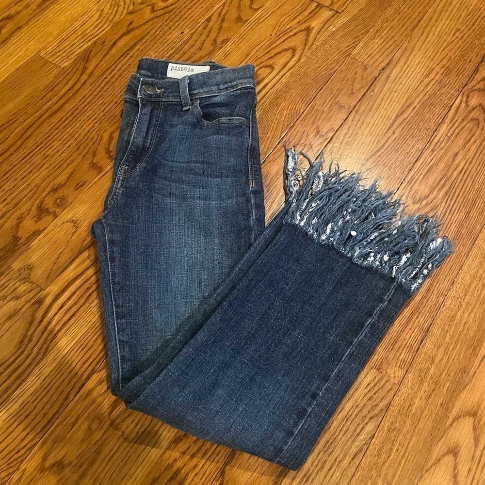 Pistola Blue Jeans with Frayed Bottoms Size 26